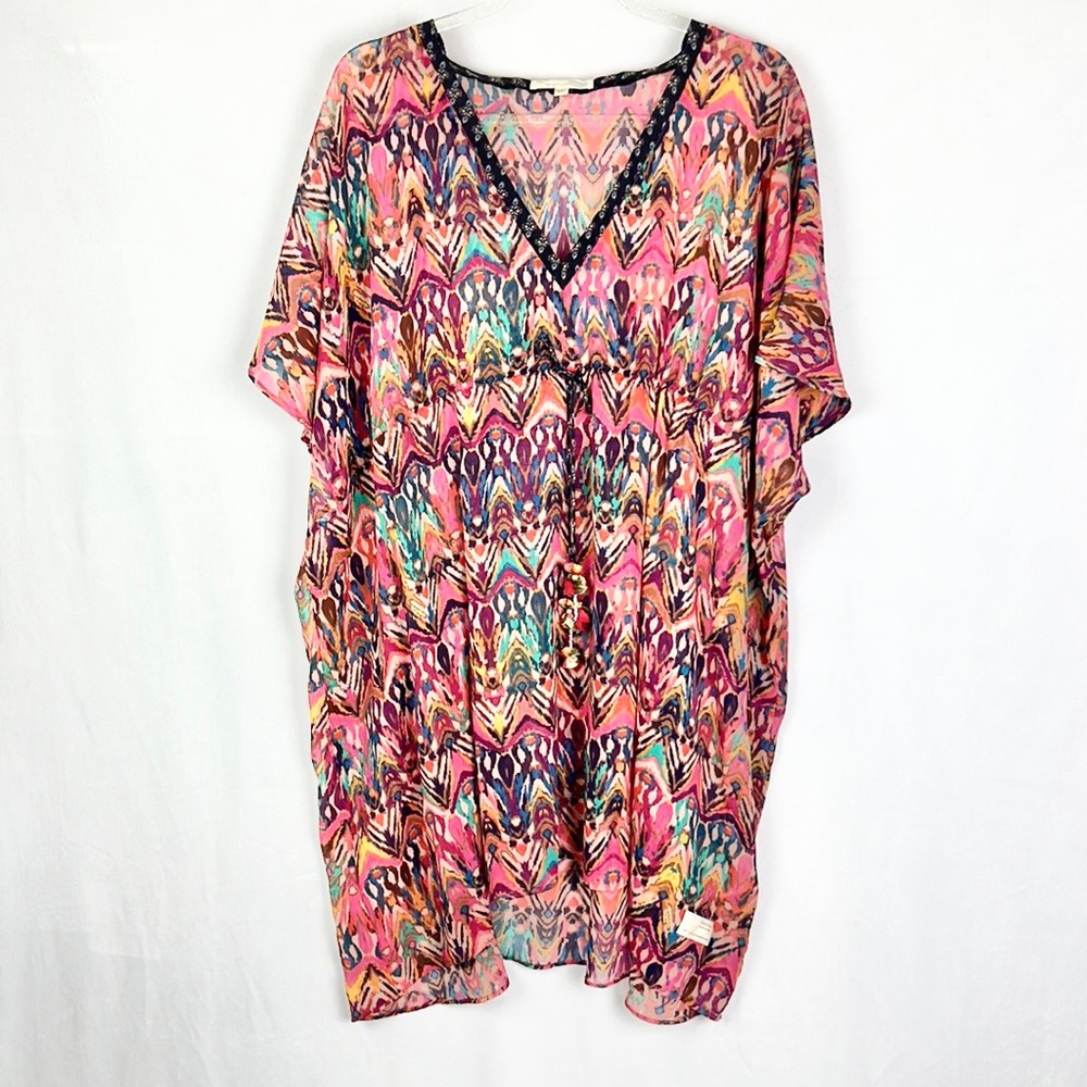 OLD MOLLY | 🌈Multi-Color Earth Tones Abstract Print Boho Kaftan Batwing Dress